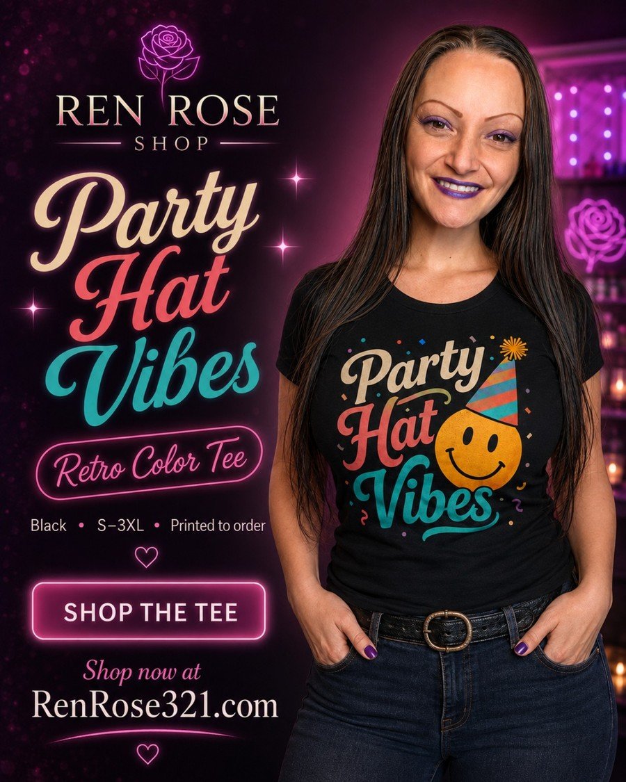 Ren wearing the Party Hat Vibes Retro Color T-shirt